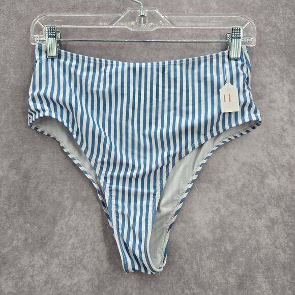 Blue White Stripe Bikini High Waisted Bottom Swimwear Medium - Picture 1 of 3